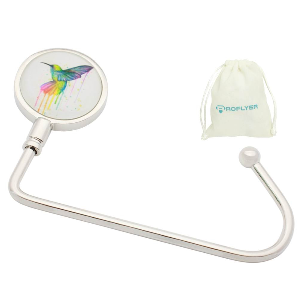 ROFLYER Purse Hook Hanger for Table Bar Long Handbag Hanger Bag Hanger with Velvet Pouch (Hummingbird)