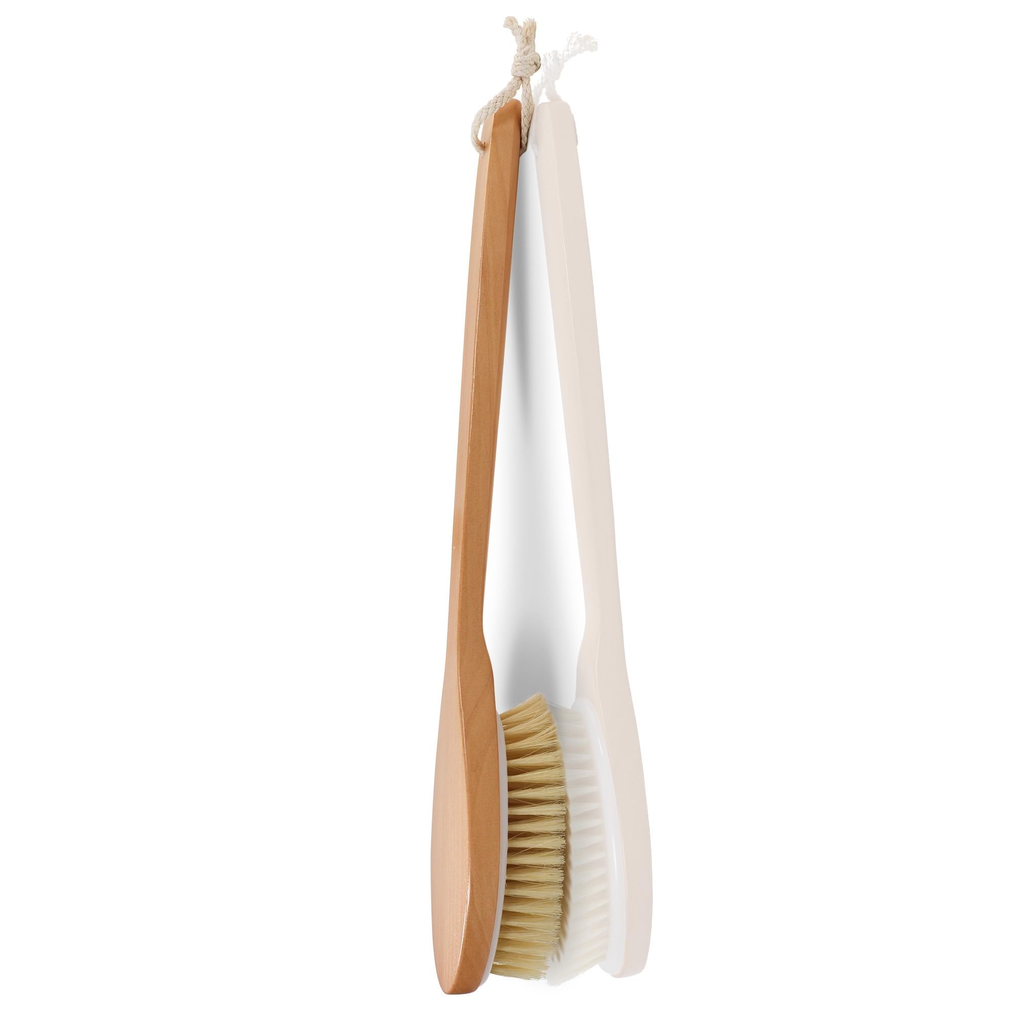 Owiizi Bath Brushes With Soft And Natural Bristles Antiskid Wooden Long Handle Shower Body Scrubber For Wet Or Dry Exfoliating,B
