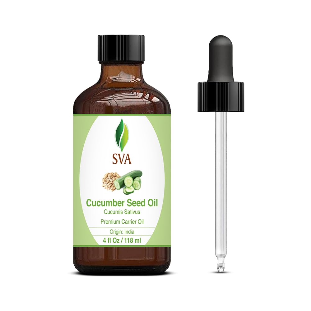 SVA Cucumber Seed Oil - 4 Fl Oz - 100% Natural Cold Pressed Cucumber Oil - for Face, Skin Care, Hair Care, Scalp Massage & Body 