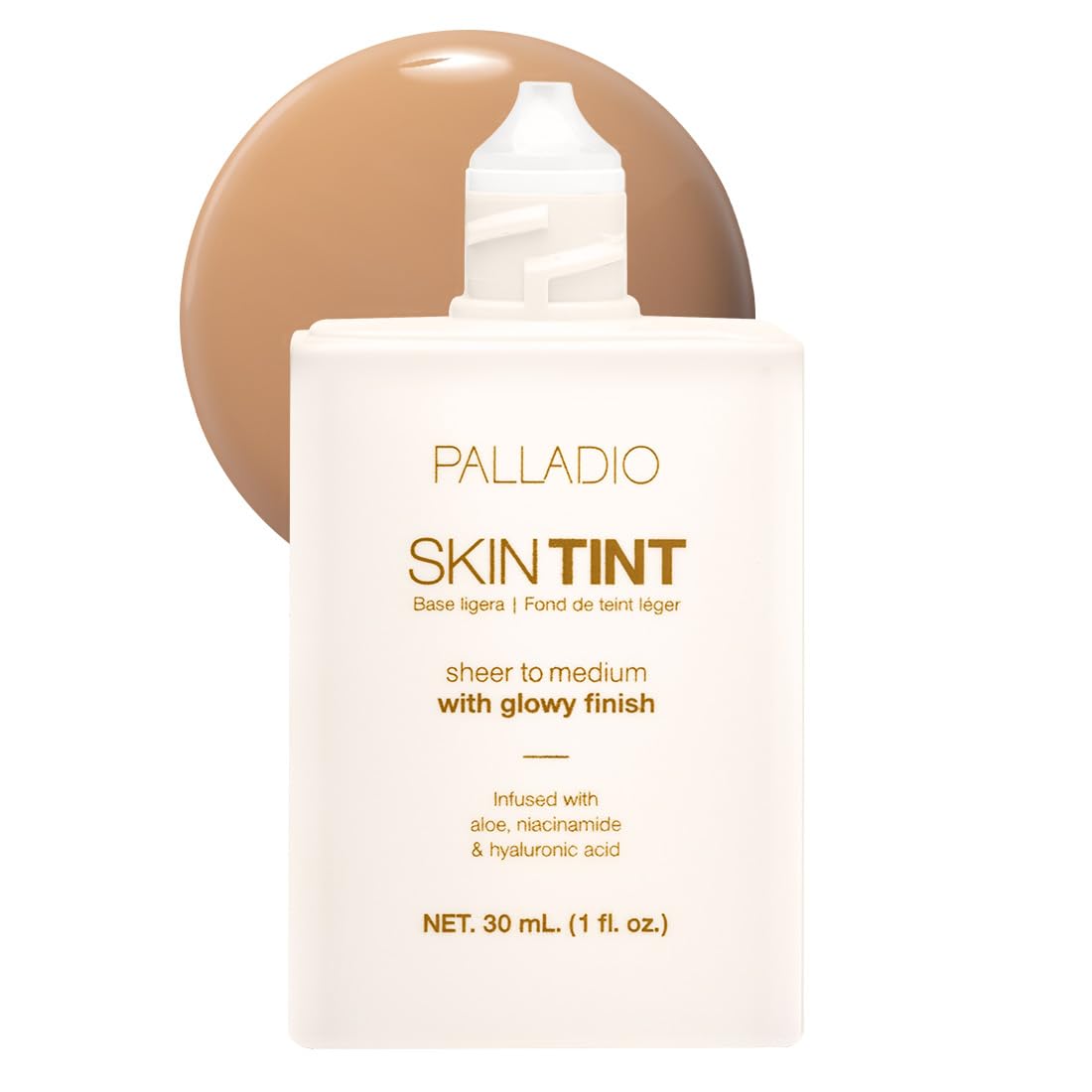 Palladio Skin Tint with Aloe, Niacinamide and Hyaluronic Acid, Sheer to Medium Coverage, Glowy Finish, Brightening and Blurring 