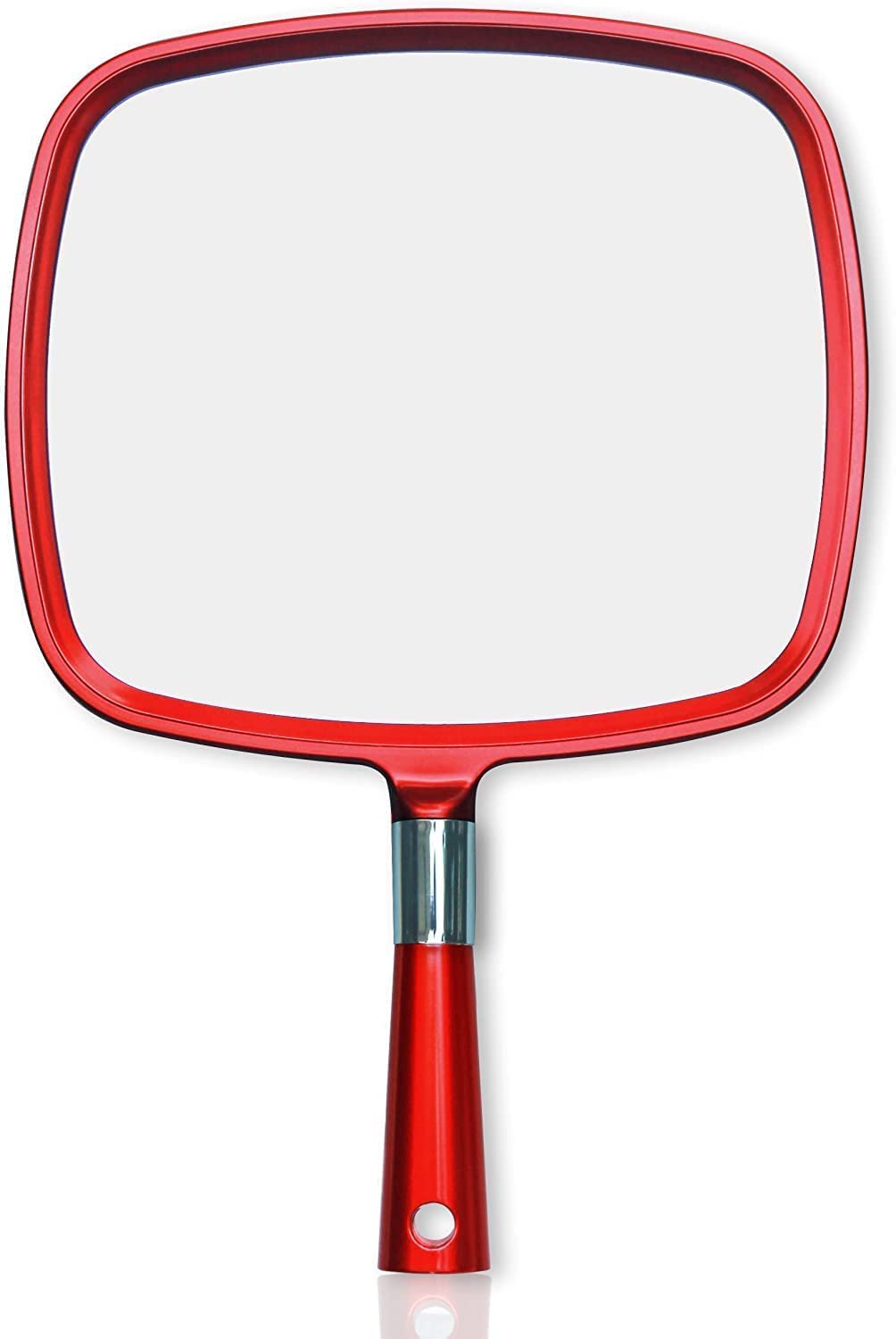 MIRRORVANA Professional Large & Comfy Hand Mirror with Ergonomic Handle for Women - Premium Sparkling Red Model (1-Pack)