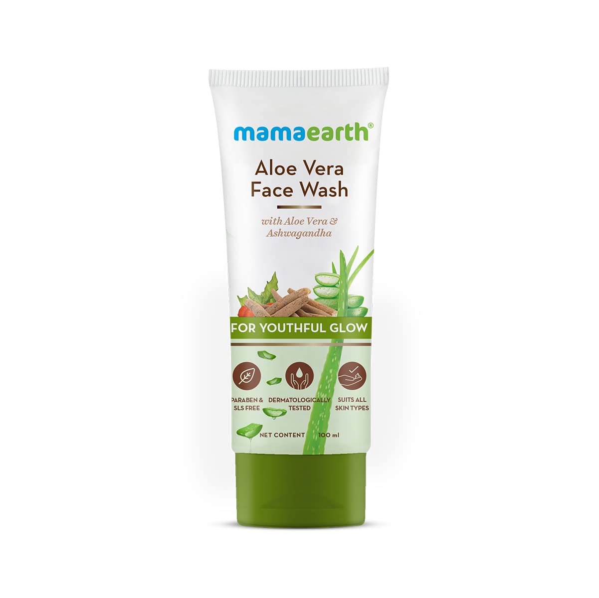 Mamaearth Aloe Vera Face Wash with Ashwagandha | Dirt & Excess Oil Cleanser | Gives Natural Youthful Glow | Gentle Formula for H