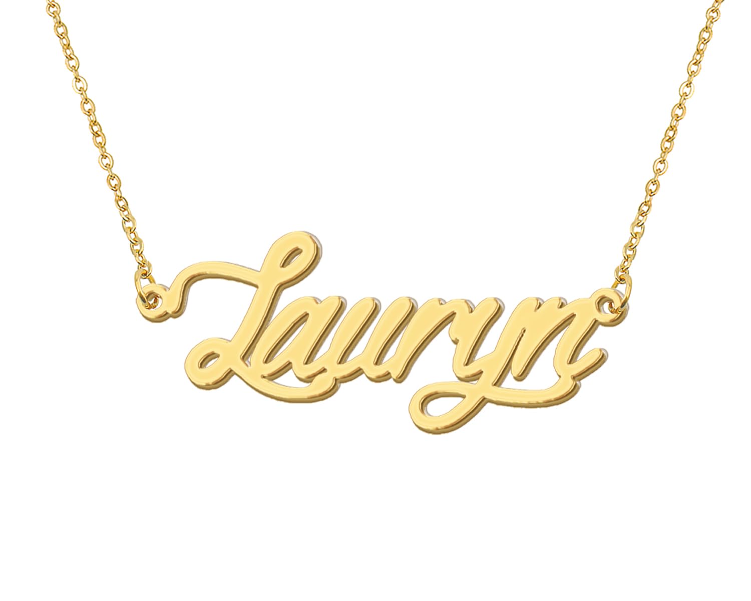 Aoloshow 18k Gold Plated Lauryn Name Necklace Tiny Nameplate Necklaces Womens Stainless Steel Jewelry for Mom