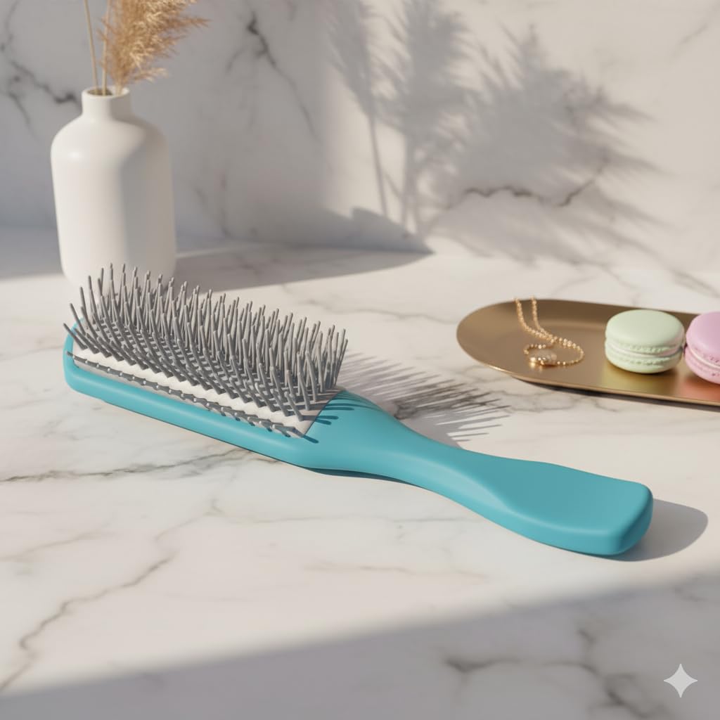 Umai Flat Hair Brush With Strong & Flexible Bristles | 9Row Curl Defining Brush For Thick Curly & Wavy Hair | Large FanType He