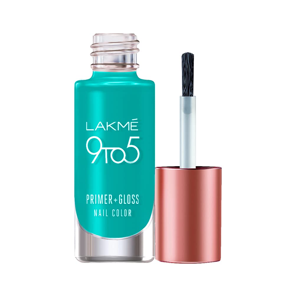 Lakm 9 To 5 Primer + Glossy Finish Nail Colour|| Turquoisewave|| 6Ml