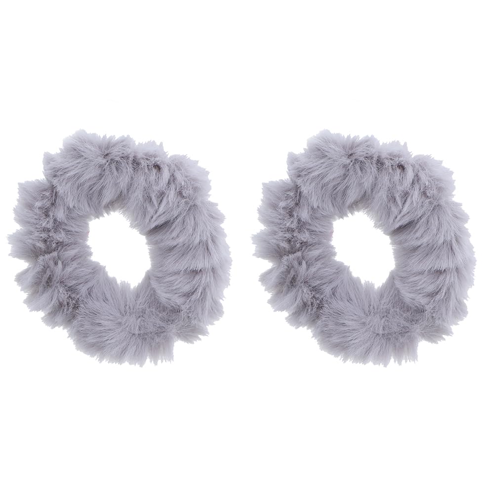 Small Fuzzy Fur Scrunchies Furry Pony Holder - Set Of 2 - Light Grey