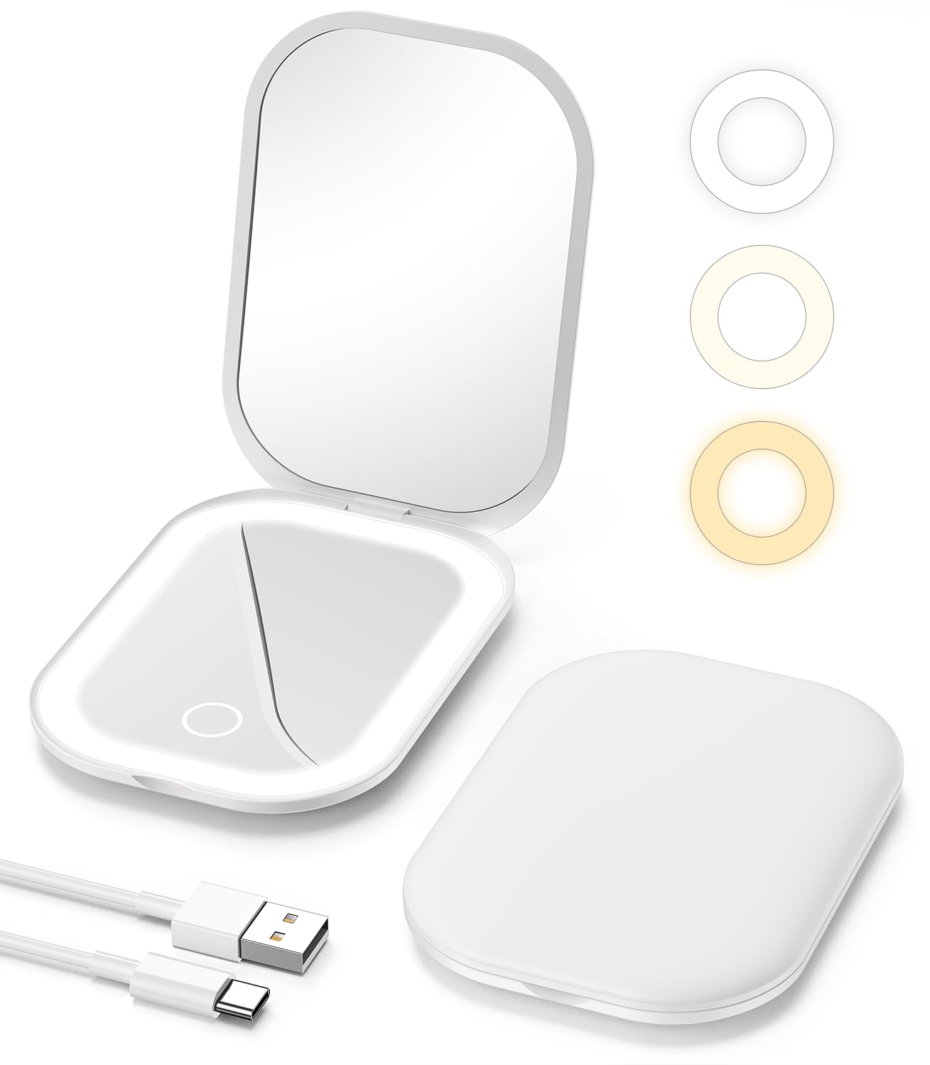 Gospire Lighted Travel Makeup Mirror With Light And Magnification 1X/3X, Stepless Dimming And Three-Color Adjustable Lights, Rec