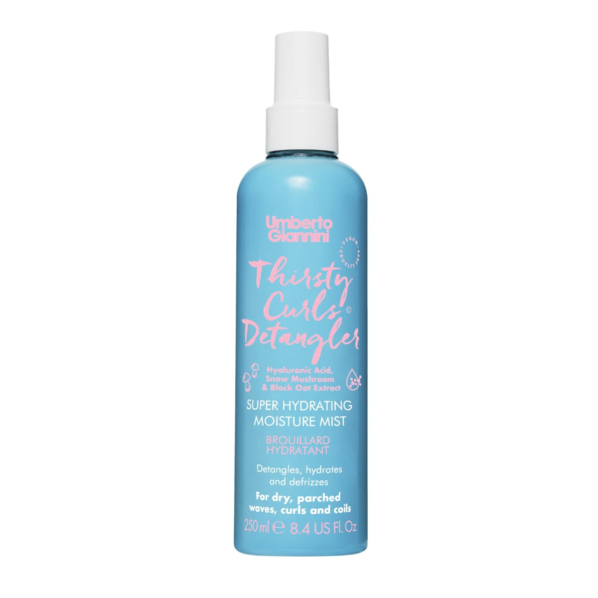 Umberto Giannini Thirsty Curls Detangler Super Hydrating Moisture Mist 8.4 fl Oz - Leave-In Conditioner Detangling Hair Spray fo