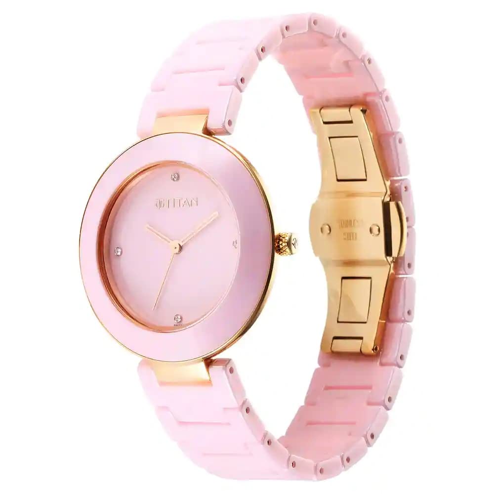 Titan Analog Pink Dial WomenS Casual Watch, Dark Pink Ceramic, Casual