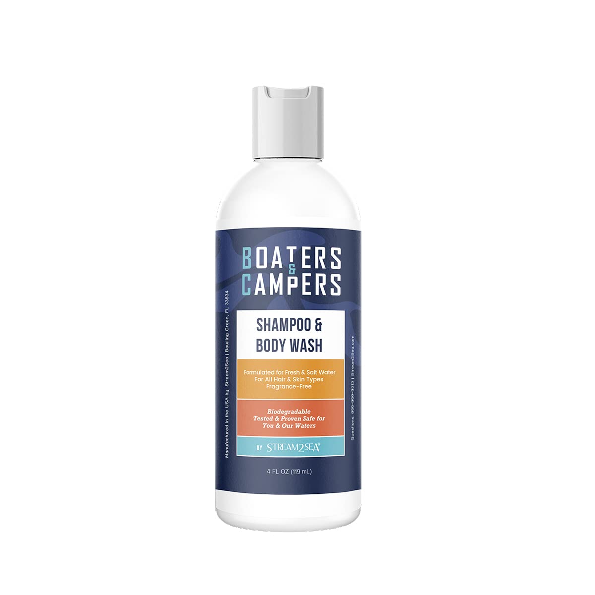 STREAM 2 SEA Boaters and Campers Hair Shampoo, 4 oz Reef Safe Fragrance Free All Natural Shampoo For Camping and Boating, Anti F