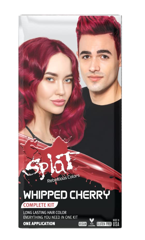 Splat Whipped Cherry Semi Permanent Hair Dye Kit With Bleach, 1 Application, Includes Red Hair Dye, Oxide & Bleach Powder, Vegan