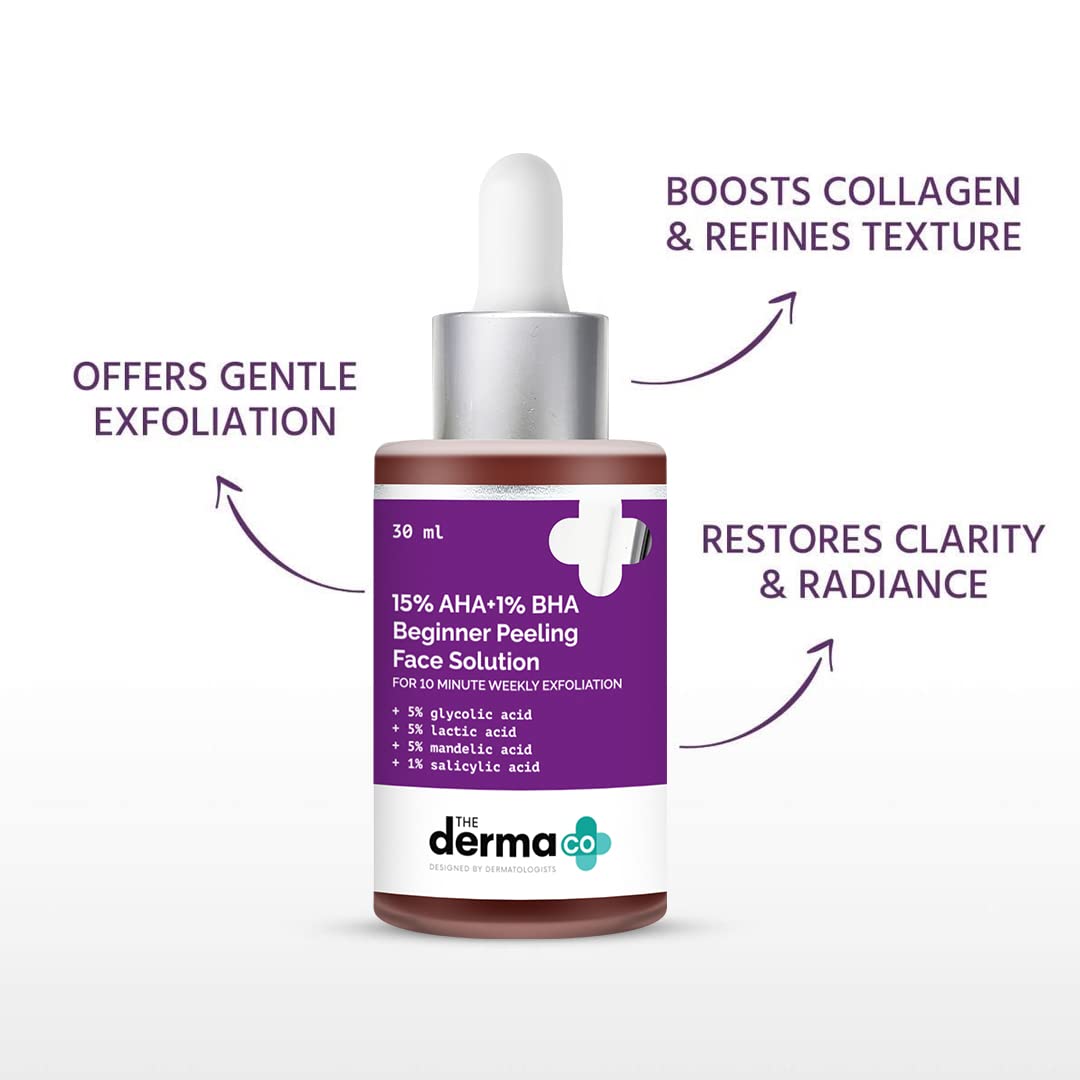 The Derma Co 15% AHA + 1% BHA Beginner Facial Exfoliant | Helps Clear Clogged Pores, Acne Marks & Wrinkles | 10 Min Deep Exfolia