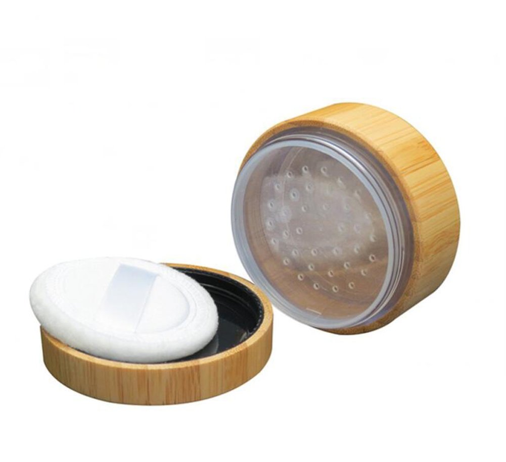 30Ml 1Oz Empty Refillable Portable Environmental Bamboo Diy Make Up Loose Powder Jar Container Case With Sponge Powder Puff And