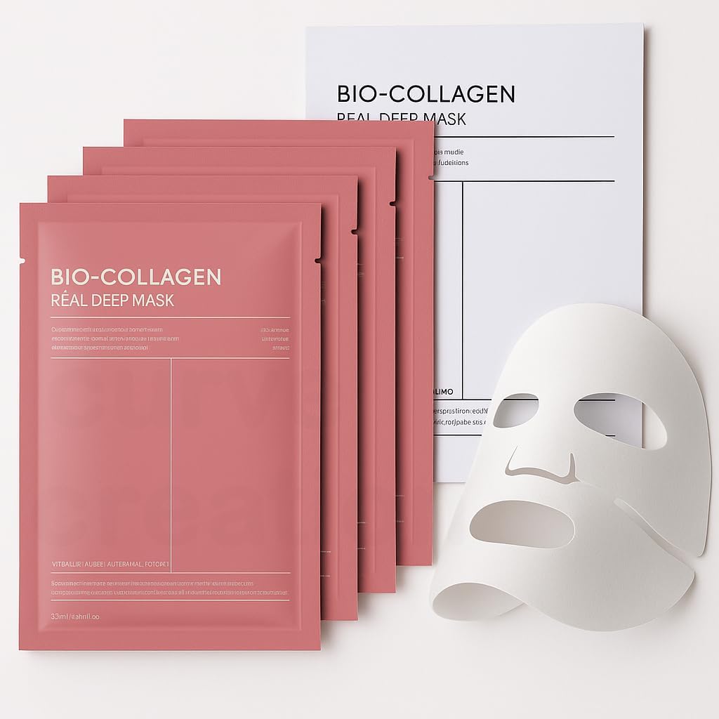 (Pack Of 2) Bio-Collagen Real Deep Mask | Korean Collagen Face Mask With Low Molecular Collagen & Hyaluronic Acid | Overnight Hy