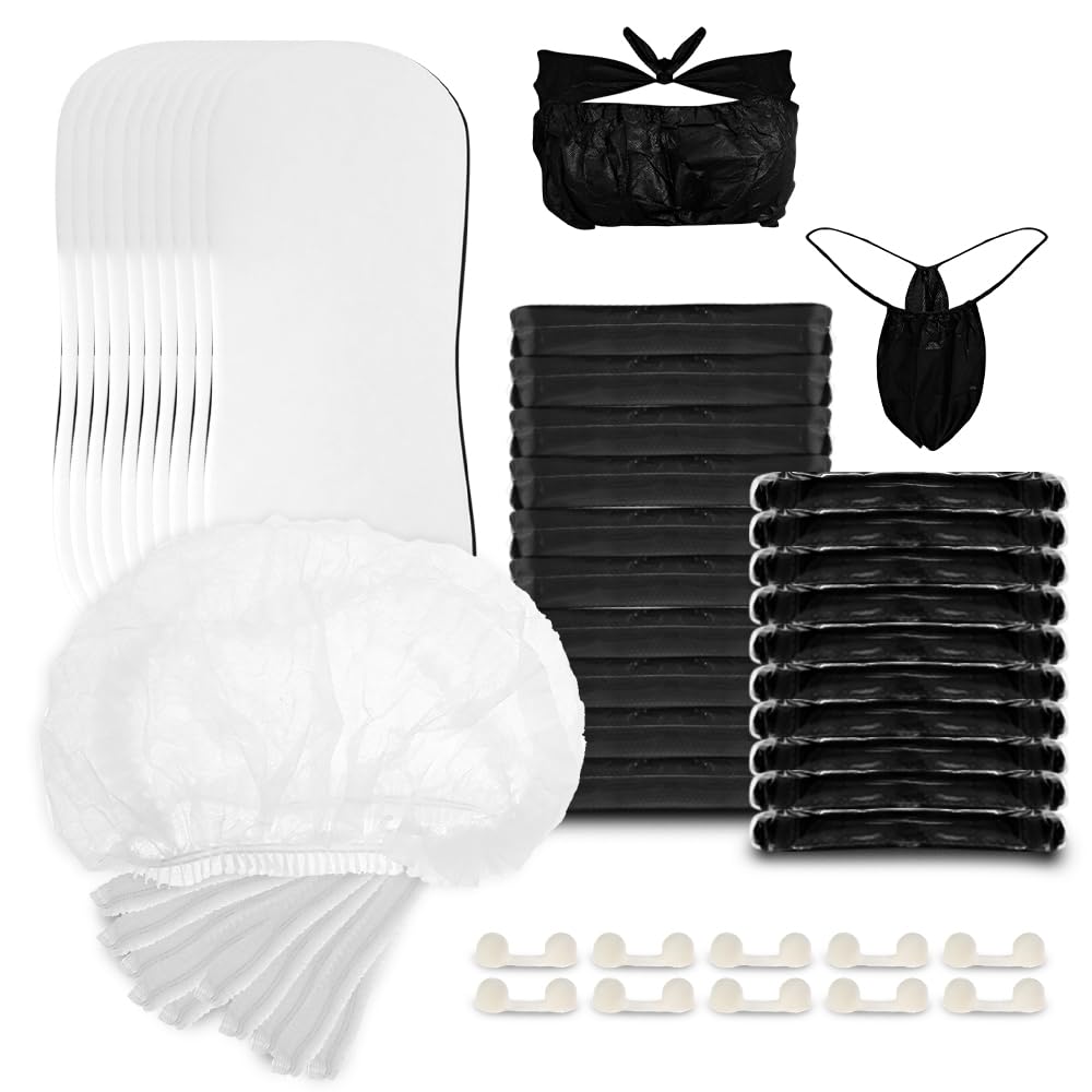 Bronze Tan Spray Tanning Essentials Kit: 10 Each Hair Nets, Nose Plugs, Sticky Spray Tan Feet Pads & Disposable Undergarments -