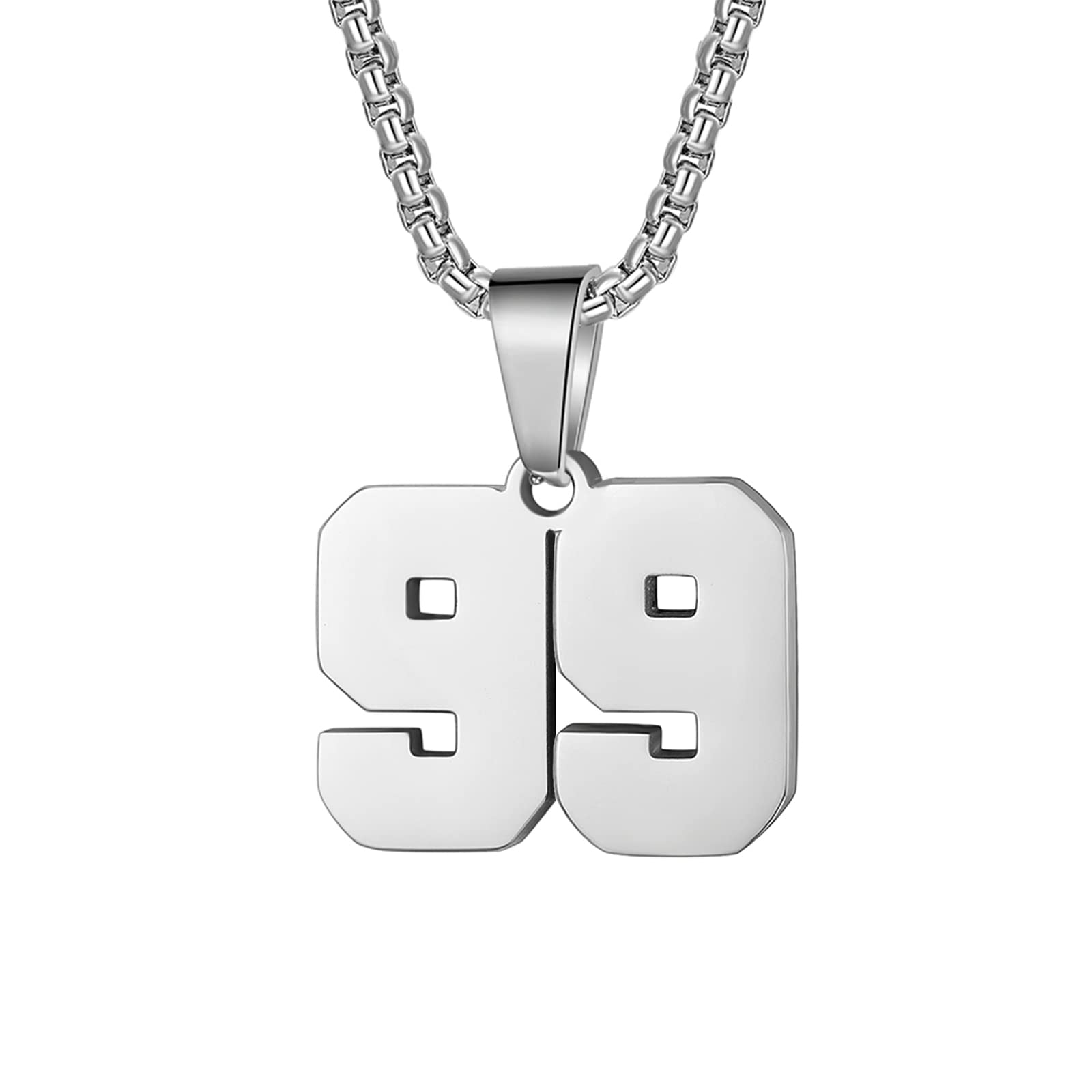 Number Necklaces Personalized Necklaces Silver Initial Number Pendant Stainless Steel Chain Movement Necklaces for Men Women (99