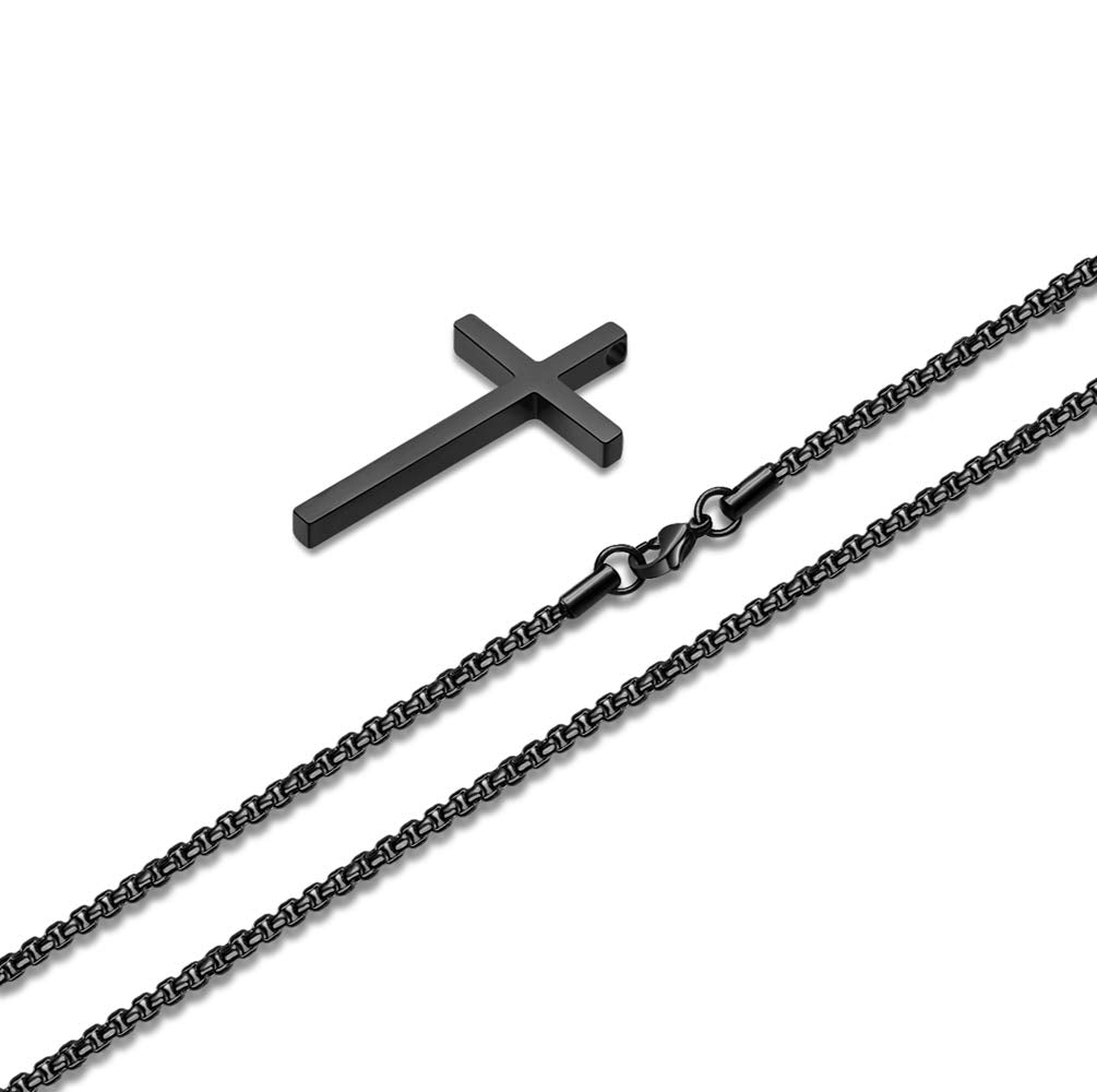 Ursteel Cross Necklace for Boys, Mens Cross Necklace Stainless Steel Cross Pendant Black Small Cross Chain for Men 16 Inch Cross