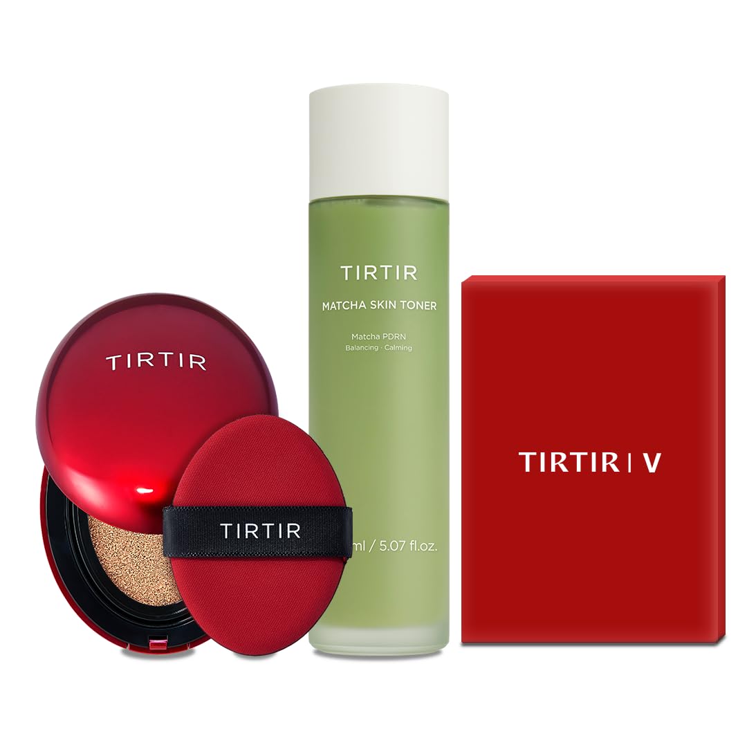 TIRTIR | V Mini Photo Book + Red Cushion Foundation 29N (0.63 Fl Oz) + Matcha PDRN Skin Toner (5.07 Fl Oz)