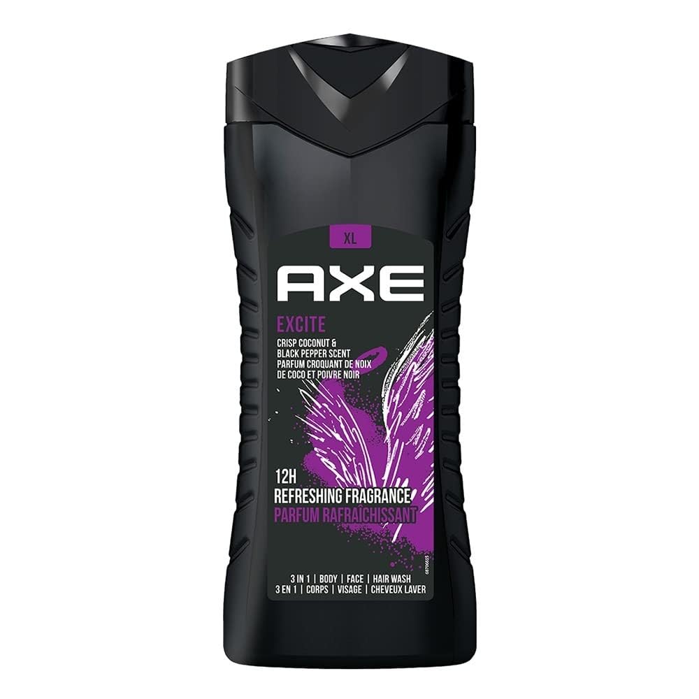 Axe Excite 3 In 1 Body, Face & Hair Wash For Men, Long-Lasting Refreshing Crisp Coconut & Black Pepper Fragrance For Upto 12Hrs,