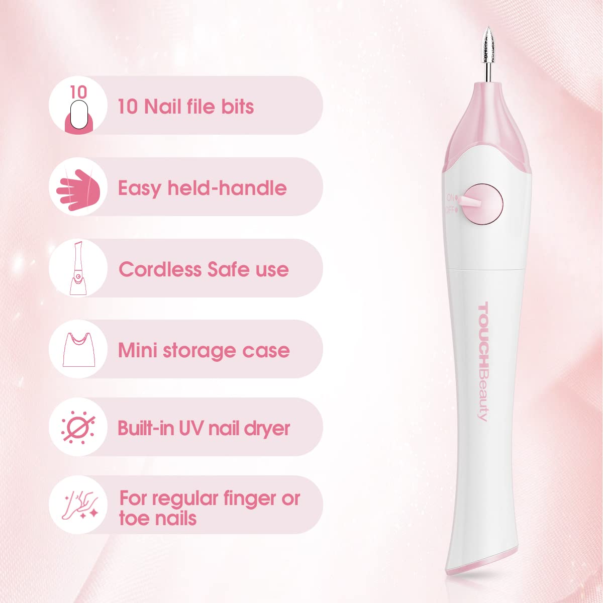 Touchbeauty Electric Nail File Drill With 10Pcs Nail Bits For Natural Nails, Manicure Pedicure Set With Uv Light Stand, Nail Buf