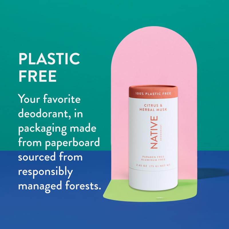 Native Plastic Free Deodorant  Natural Deodorant for Women and Men, Aluminum Free with Baking Soda, Probiotics, coconut Oil and
