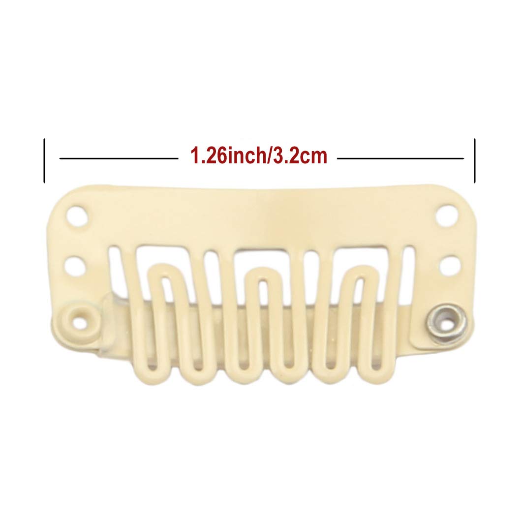 20Pcs Hair Extension Clips U-Shaped 6-Teeth 3.2Cm Stainless Snap Clips For Wigs, Hair Extensions, Hairpieces,T Oupee (Beige)