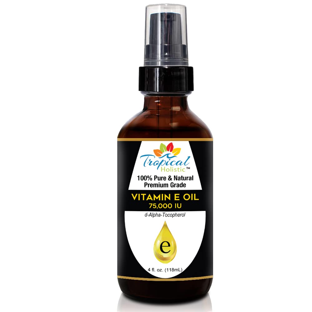 Tropical Holistic 100% Pure Vitamin E Oil (4Oz / 118Ml) - 75,000 Iu Plant Based Natural D-Alpha Tocopherol For Hydrated Skin, Sc
