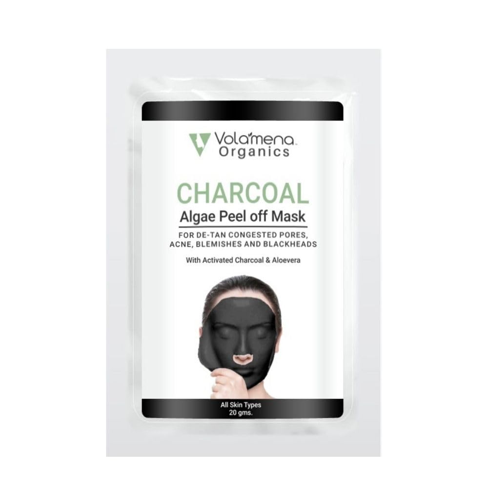 Volamena Organics Charcoal Algae Peel Off Mask, With Activated Charcoal, For DeTan, Acne & Blemishes, 20 Gms