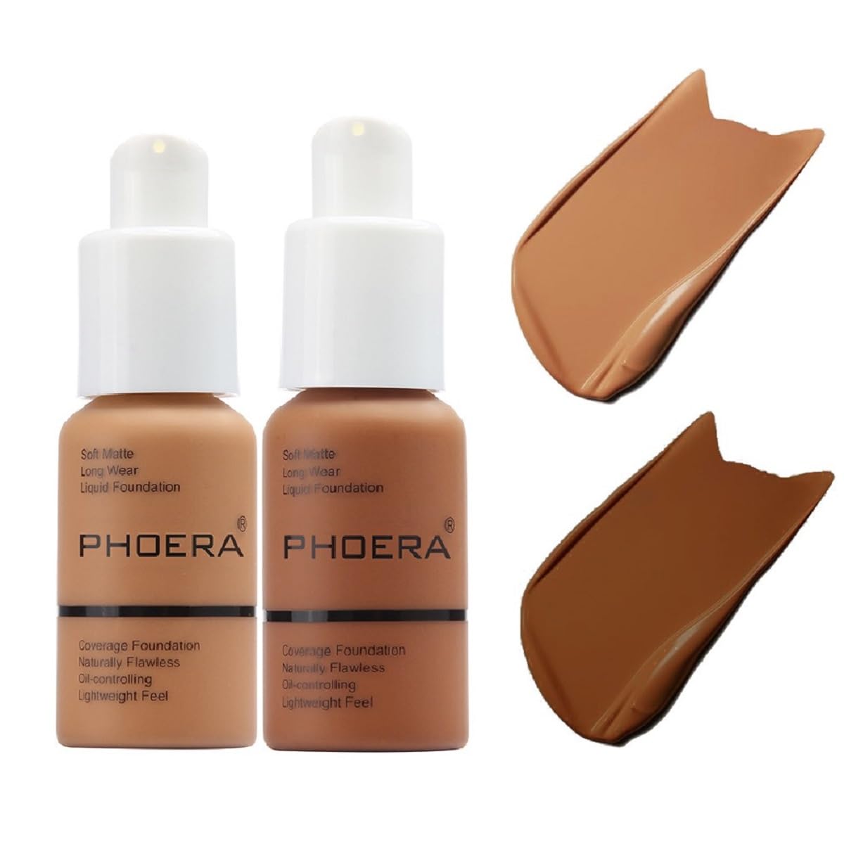 2 Pack PHOERA Foundation 108# Tan and 109# Mocha,Full Coverage Flawless Soft Matte 24 HR Oil Control Waterproof Concealer Makeup