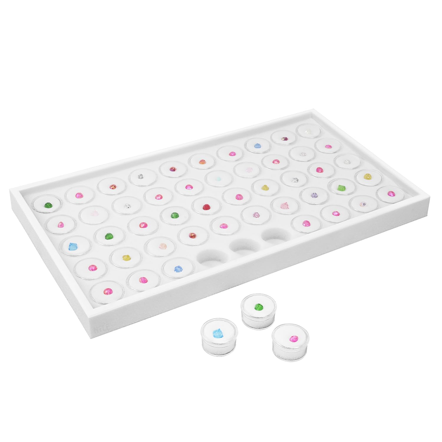 Ikee Design 50 White Foam Gem and Bead Storage Jars Showcase Stackable Display Tray Storage Box for Collectibles, Home Organizat