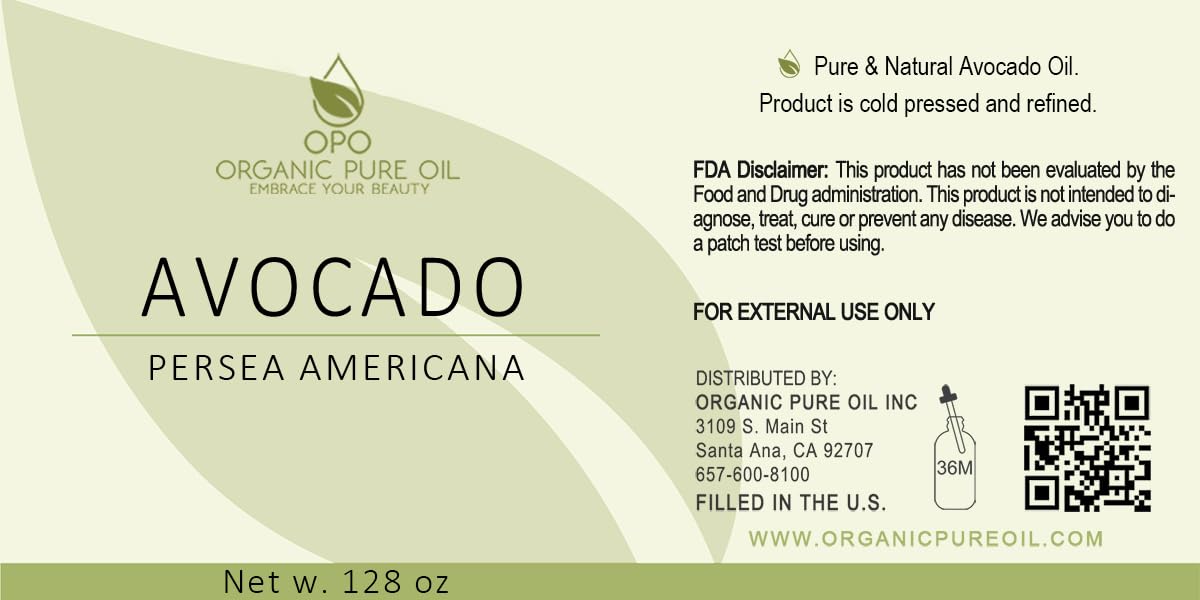 Avocado Oil - Pure, Refined, Filtered, Non-GMO, Vegan, Fair Trade, Unscented, Bulk Carrier - 128 oz / 1 Gallon - for Skin, Hair,