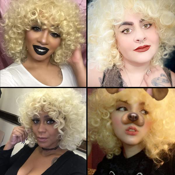 andromeda Blonde Curly Wigs for Black Women Soft Short Loose Curly Wig wiht Bangs Synthetic Kinky Hair Curly African American Co