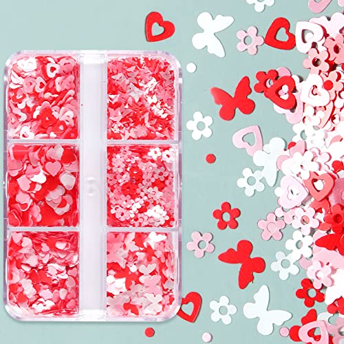 Pink Heart Nail Art Glitter Valentine'S Day 3D Holographic Sparky Love Heart Nail Sequins Laser Hearts Nail Supplies Butterfly F