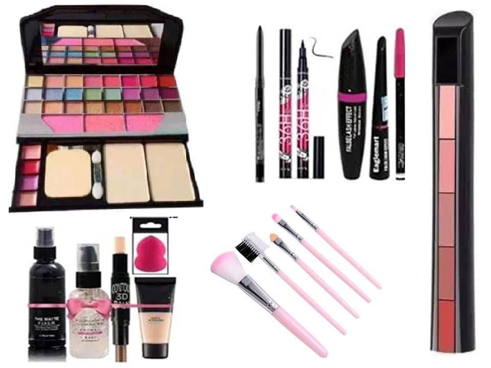 Just Tya Complete Makeup Kit Set With Eyeshadow Palette, Mascara, Eyeliner, Makeup Brushes, Foundation, Setting Spray