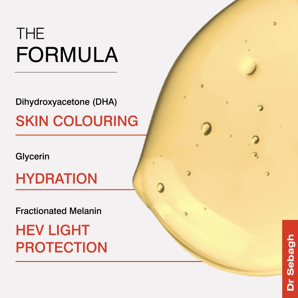 Dr Sebagh Self-Tanning Drops - Radiant Sun-Free Glow, HEV Light Protection, Moisturizer or Serum Additive, Natural Golden Tan, S