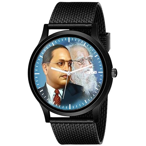 Aroa For Dr Ambedkar And Periyar Model : 1380 Black Metal Analog Black Strap Blue Dial Stylish For Boys