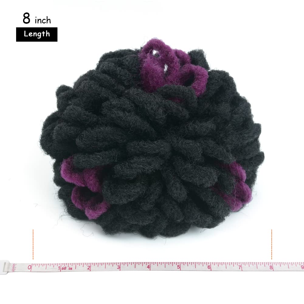 Yinmei Baibian 2Pcs Purple Locs Ponytail Dreadlocks Bun Drawstring Locs Ponytails Hair Curly Braided Petal Bun Chignon Faux Brai