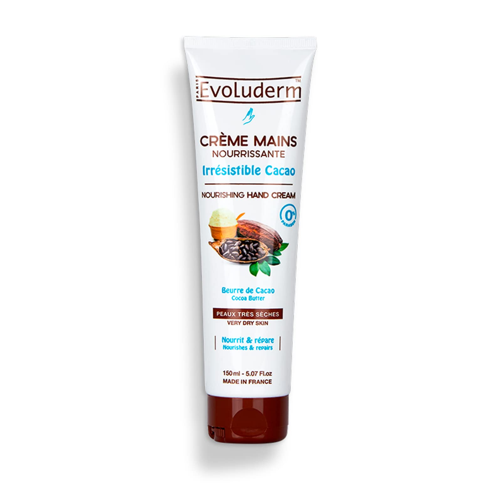 Evoluderm Skin Moisturizer Hand Cream, 150 ml  Nourishing, Hydrating, Cocoa Butter, Dry Skin, Vegan, France