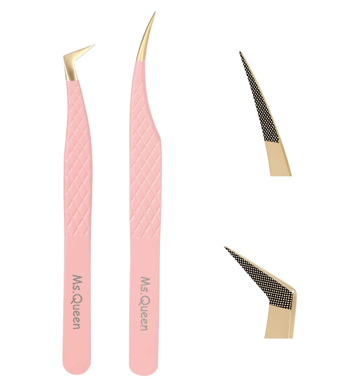 Ms.Queen Eyelash Extension Tweezers Set,Fiber Tip Volume Tweezers Curved 45 90 Degree Angled Tip Lash Tweezers for Mega Volume M