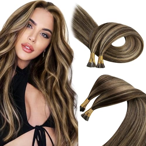 Sunny I Tip Hair Extensions Human Hair Brown I Tip Hair Extensions Medium Brown Highlight Caramel Blonde Itip Human Hair Extensi