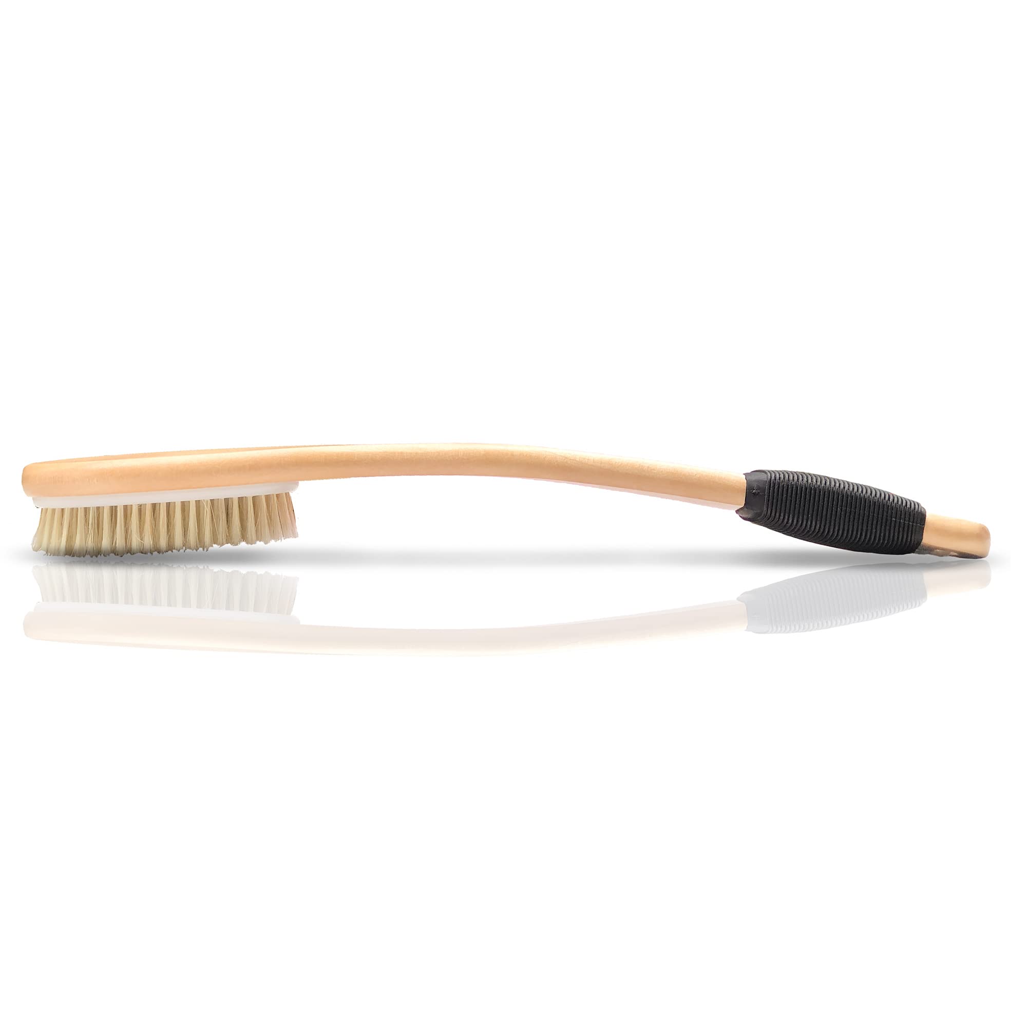 Owiizi Bath Brush With Cellulite Massagers, Wooden Curved Long Handle Antiskid Dry Brushing Body Brush For Exfoliating, Natural