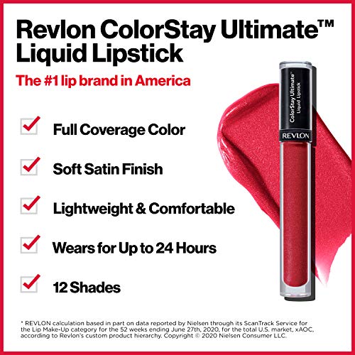 Revlon Liquid Lipstick, Face Makeup, Colorstay Ultimate, Longwear Rich Lip Colors, Satin Finish, 040 Brilliant Bordeaux, 0.07 Oz