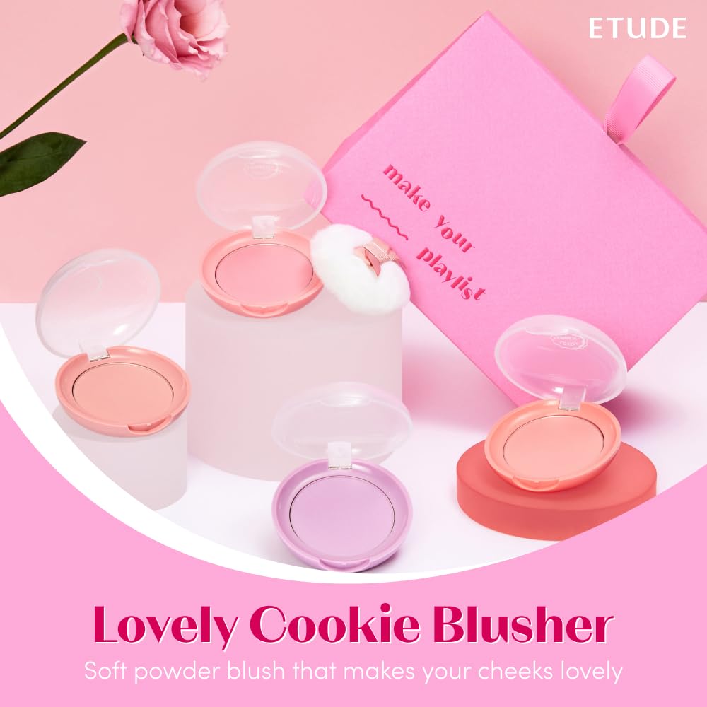 Etude Lovely Cookie Blusher #Or202 Sweet Coral Candy 4G | Glowing & Natural Powder Blush With Long-Lasting Sebum Control | Easy