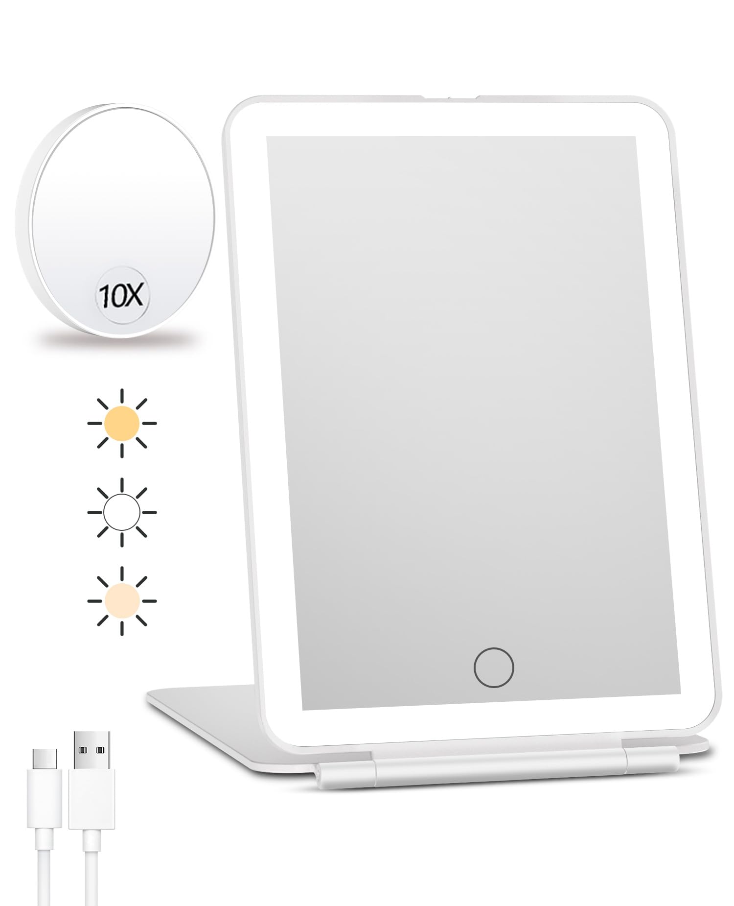 FUNTOUCH Rechargeable Travel Makeup Mirror with Lights and 10X Magnifying Mirror, Portable Lighted Vanity Mirror with 80 Led,200