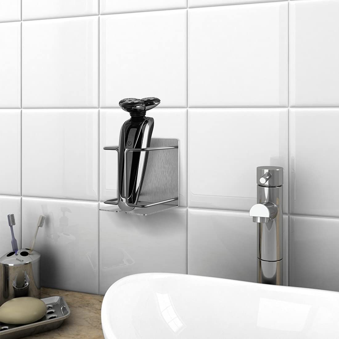 Linkidea Electric Razor Holder Wall Mount, Self Adhesive Razor Hanger, Stainless Steel Utility Storage Electric Shaver Bathroom