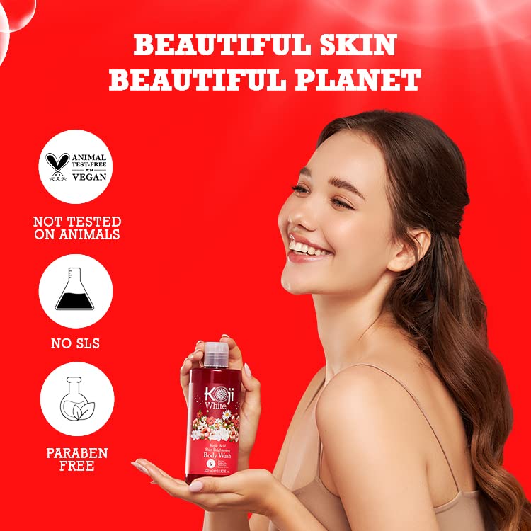 Koji White Kojic Acid Skin Brightening Body Wash - Daily Moisturizing Skin Cleanser, Uneven Skin Tone With Flower Acid Extracts,