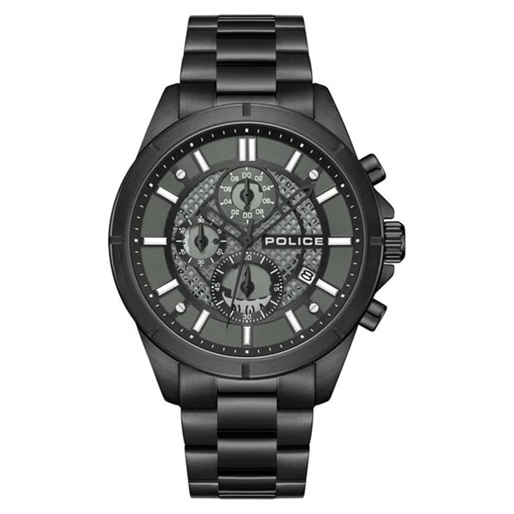 Police Black Dial Chronograph Stainless Steel Strap Watch For Men