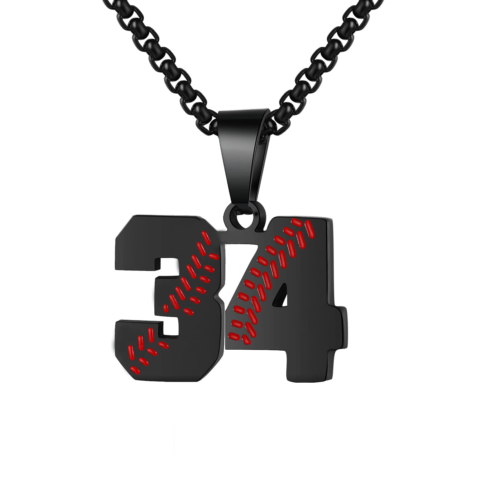 AIAINAGI Baseball Number Necklace for Boy 00-99 Athletes Jersey Number Necklace Stainless Steel Chain Baseball Charm Pendant Per