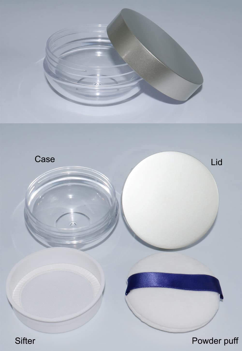 Akoak Capacity 20 Ml(0.67 Oz) Empty Reusable Plastic Loose Powder Compact Container Diy Makeup Powder Case With Powder Puff And