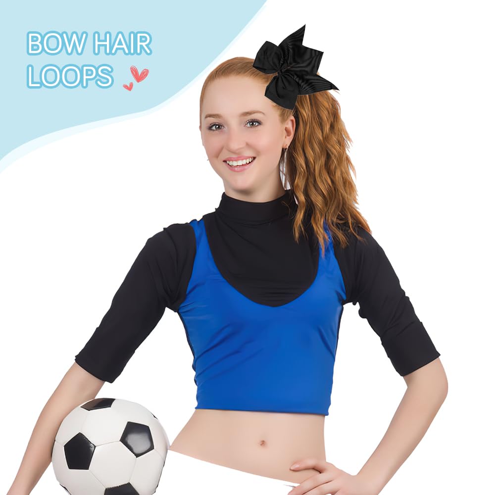 Large Black Hair Bows For Cheerleaders' Hair - Ponytail Holders With Elastic For Girls, Softball, College Sports, And Cheerleadi